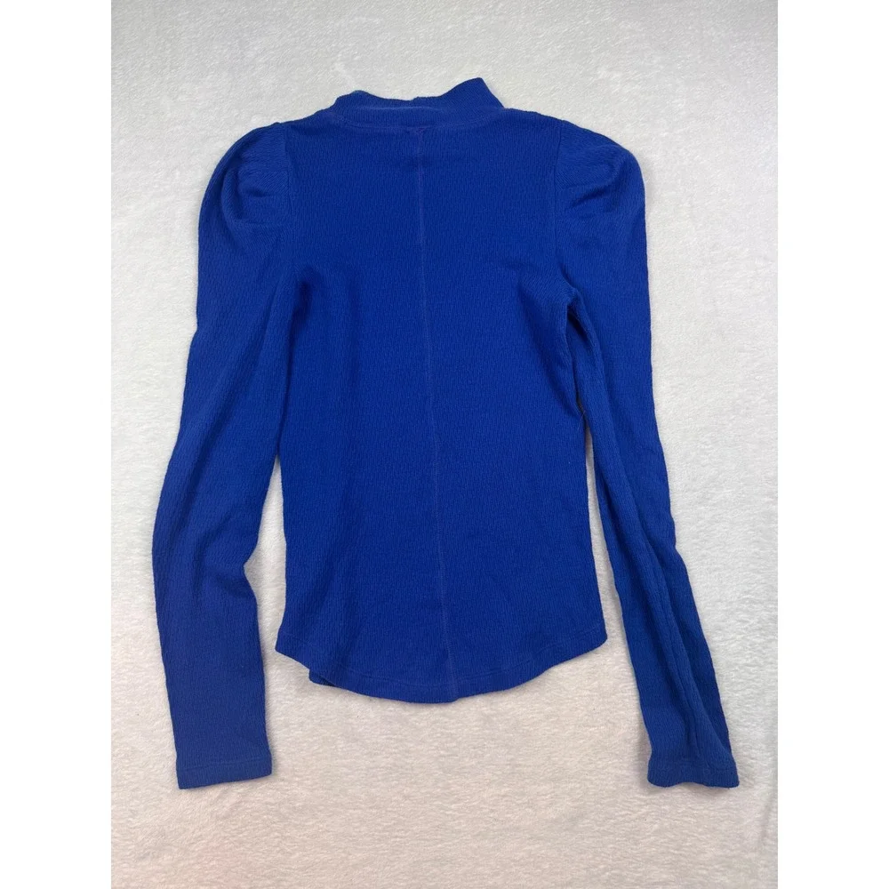 Free People Royal Blue Puff Shoulder Mock Neck Ribbed Top Small